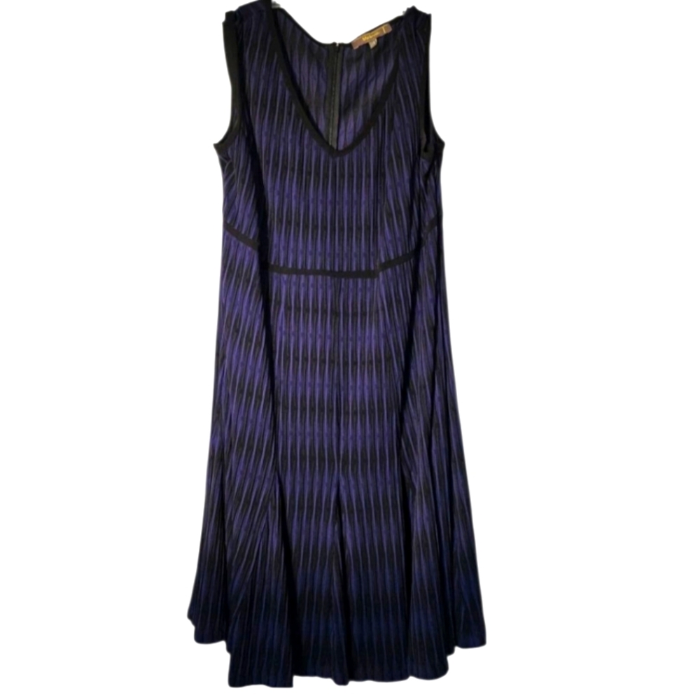 Melonie T Black and Purple Blue Textured Midi Swing Dress 16W Worn Once EUC